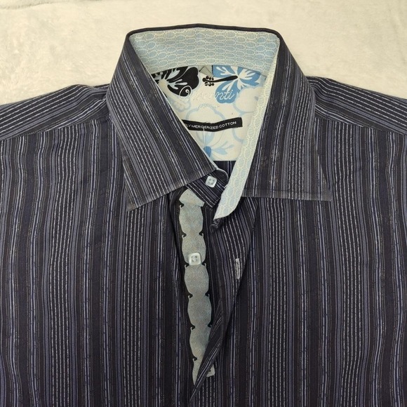 Visconti Uomo Shirt Mens M Blue Striped Long Sleeve Button Up Contrasting Trim - Picture 3 of 12